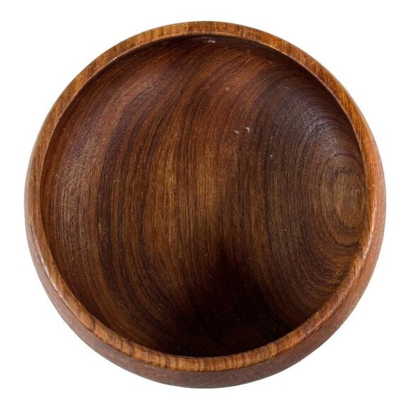 Vintage Teak Salad Wooden Bowl  9” Rustic Chic Centerpiece Carved Wood Fruit - Picture 3 of 6